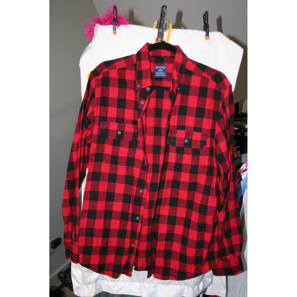 Faded Glory Womens Red Black Buffalo Plaid Flannel Shirt Cotton Button Down M